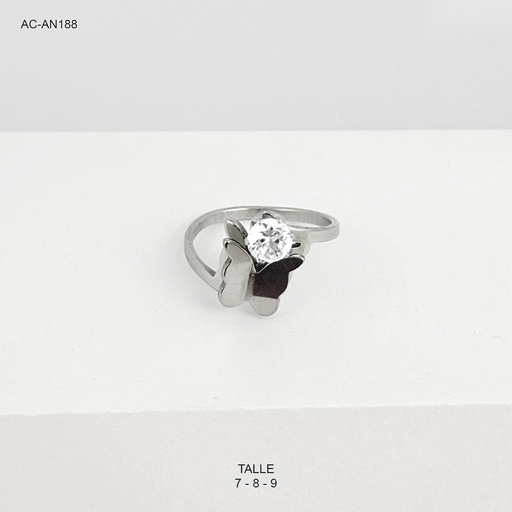 [AC-AN-188] Anillo en acero silver mariposa circón