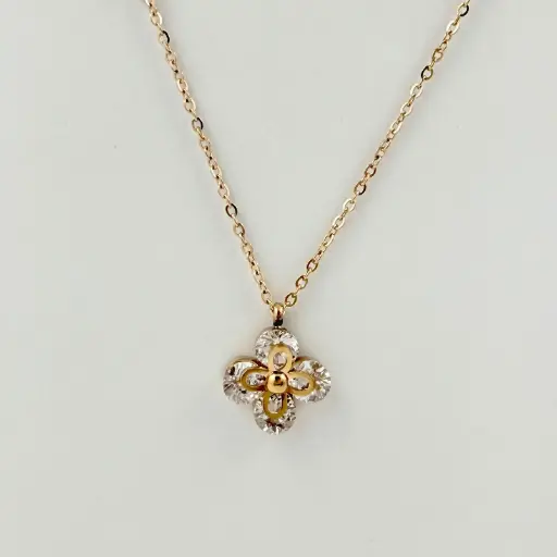 [AC-CDD-103] *CADENA CON DIJE EN ACERO GOLD ROSE VAN CLEEF CRISTALES