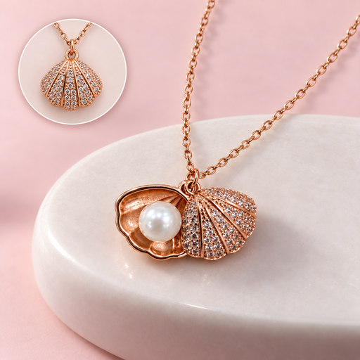 [AC-CDD-104] Cadena con dije en acero gold rose concha perla