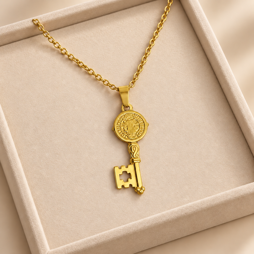 [AC-CDD-109] Cadena con dije en acero gold llave san benito