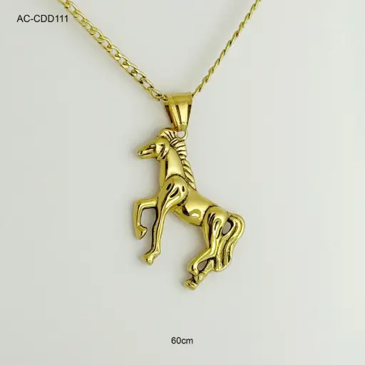 [AC-CDD-111] Cadena con dije en acero gold caballo 60 cm