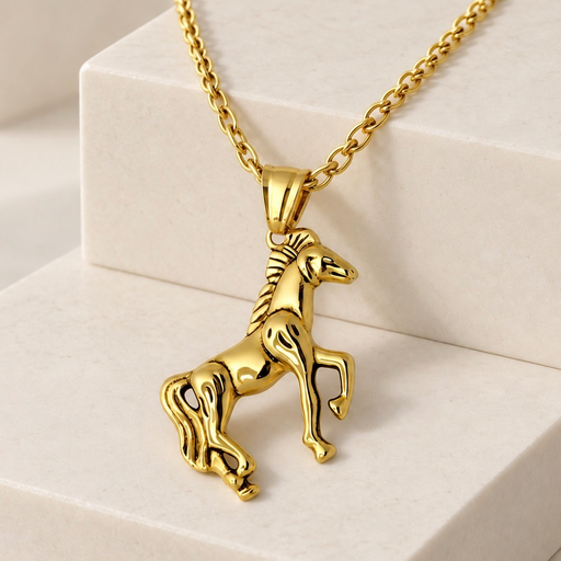 [AC-CDD-111] Cadena con dije en acero gold caballo 60 cm