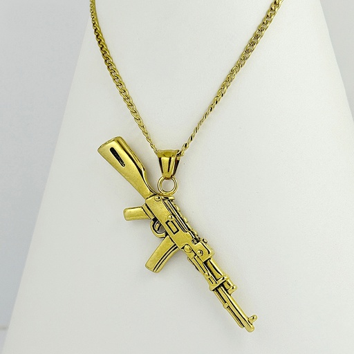 [AC-CDD-114] Cadena con dije en acero gold / silver pistolas 60 cm