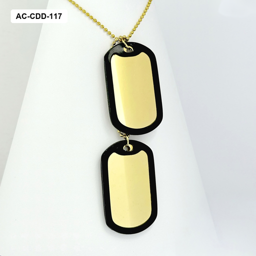 [AC-CDD-117] Cadena con dije en acero gold doble placa neopreno