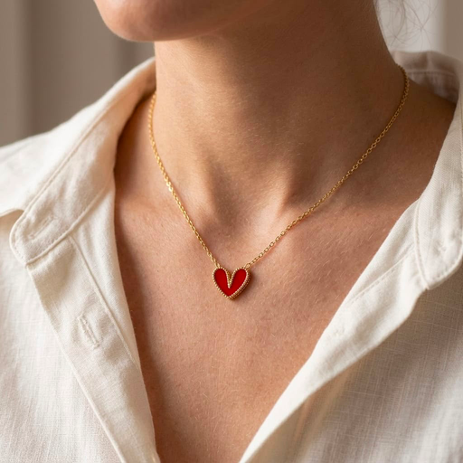 [AC-CDD-118] Collar en acero gold dije corazón esmaltado rojo