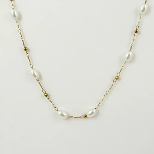 [AC-CDD-120] *COLLAR EN ACERO GOLD DOBLE PERLAS / BOLITAS