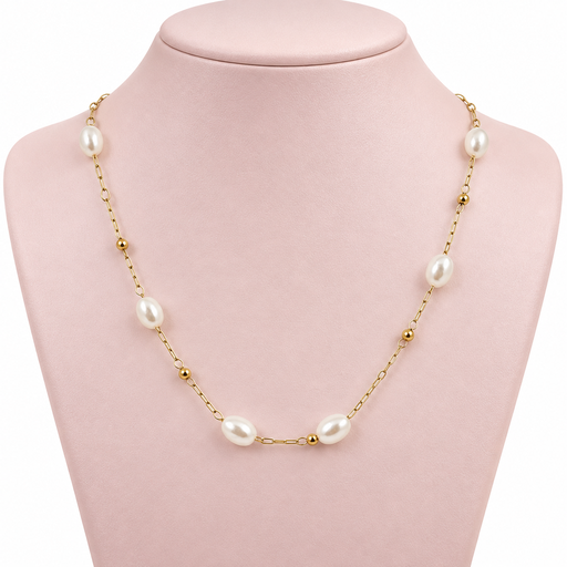 [AC-CDD-120] Collar en acero gold doble perlas / bolitas
