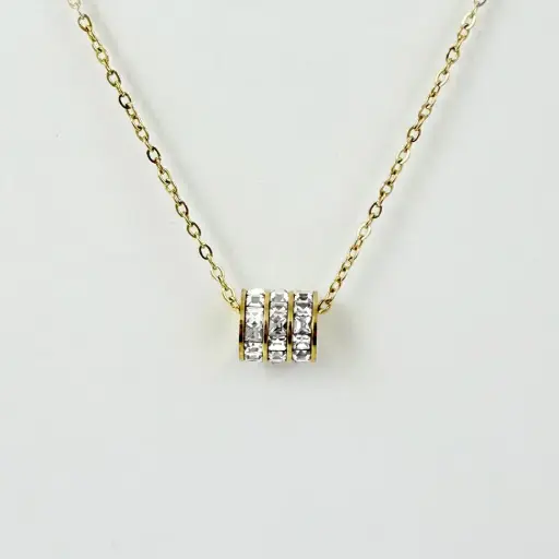 [AC-CDD-121] *COLLAR EN ACERO GOLD DIJE CILINDRO MICROCIRCONES BLANCOS