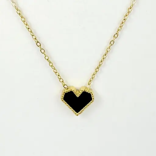 [AC-CDD-125] *COLLAR EN ACERO GOLD DIJE CORAZÓN ESMALTADO NEGRO