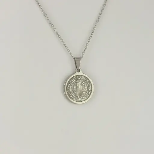 [AC-CDD-126] Collar en acero silver medalla San Benito