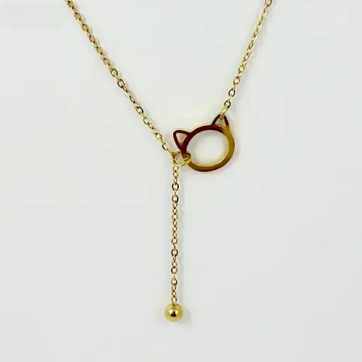 [AC-CDD-131] Collar en acero gold dije gato