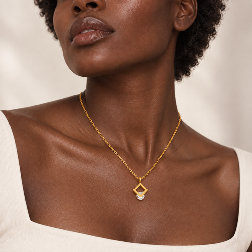 [AC-CDD-137] Collar en acero gold dije rombo cristal