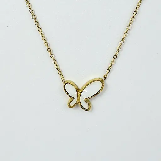[AC-CDD-138] *COLLAR EN ACERO GOLD DIJE MARIPOSA CAREY BLANCO