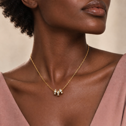 [AC-CDD-141] Collar en acero gold argolla triple cristal baguette