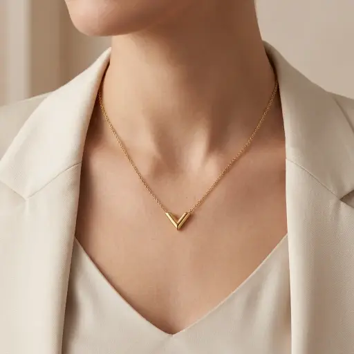 [AC-CDD-142] Collar en acero gold dije v