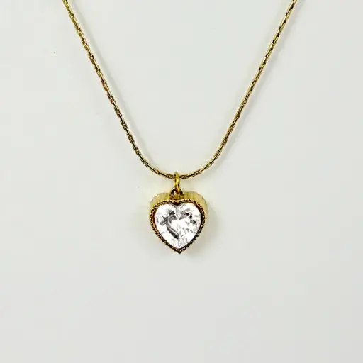 [AC-CDD-143] *COLLAR EN ACERO GOLD DIJE CORAZÓN CRISTAL BLANCO