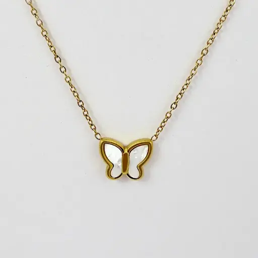 [AC-CDD-150] Collar en acero gold dije mariposa nácar
