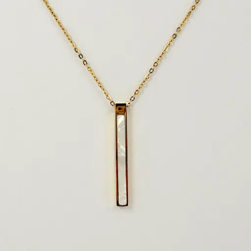 [AC-CDD-154] *COLLAR EN ACERO GOLD DIJE BARRA NÁCAR