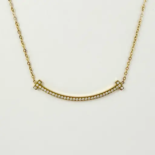 [AC-CDD-155] Collar en acero gold dije sonrisa microcircones blancos