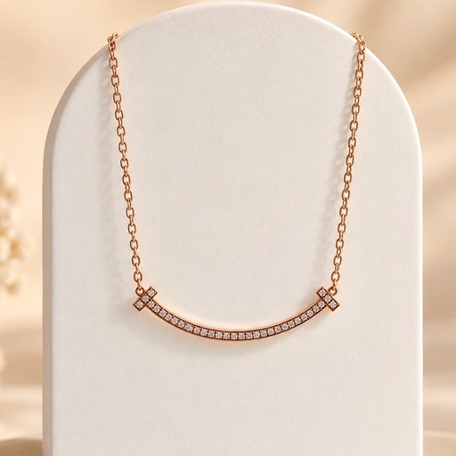 [AC-CDD-156] Collar en acero gold rose dije sonrisa microcircones blancos