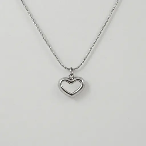 [AC-CDD-157] *COLLAR EN ACERO SILVER DIJE CORAZÓN NÁCAR