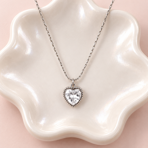 [AC-CDD-161] Collar en acero silver dije corazón cristal blanco