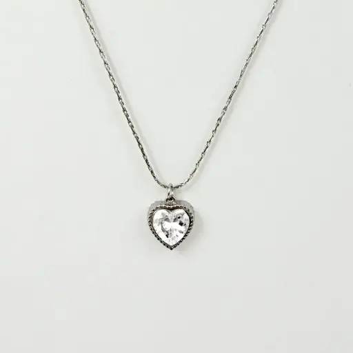 [AC-CDD-161] Collar en acero silver dije corazón cristal blanco