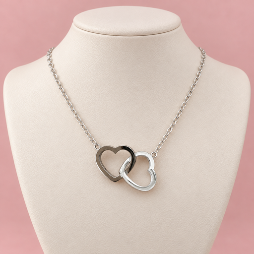 [AC-CDD-164] Collar en acero silver dije corazones alianzas