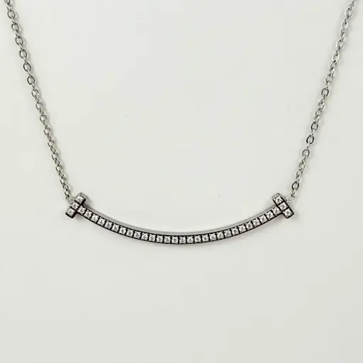 [AC-CDD-172] Collar en acero silver dije sonrisa microcircones blancos
