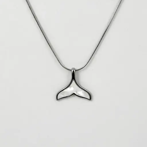 [AC-CDD-174] Collar en acero silver dije colita sirena nácar