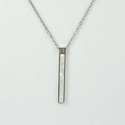 [AC-CDD-175] *COLLAR EN ACERO SILVER DIJE BARRA NÁCAR