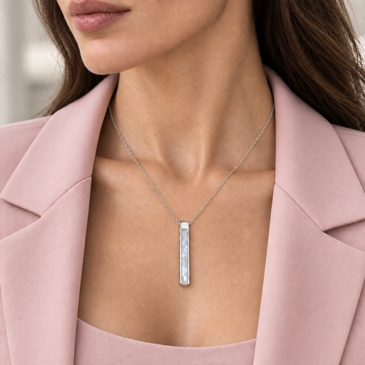 [AC-CDD-175] Collar en acero silver dije barra nácar