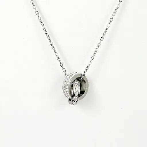 [AC-CDD-181] *COLLAR EN ACERO SILVER DIJE ARGOLLAS MICROCIRCONES BLANCOS