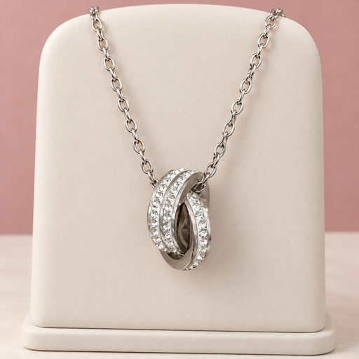 [AC-CDD-181] Collar en acero silver dije argollas microcircones blancos