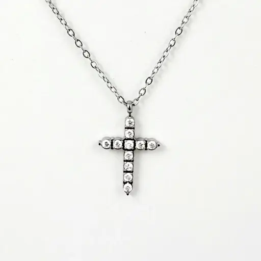 [AC-CDD-183] *COLLAR EN ACERO SILVER DIJE CRUZ CIRCONES BLANCOS