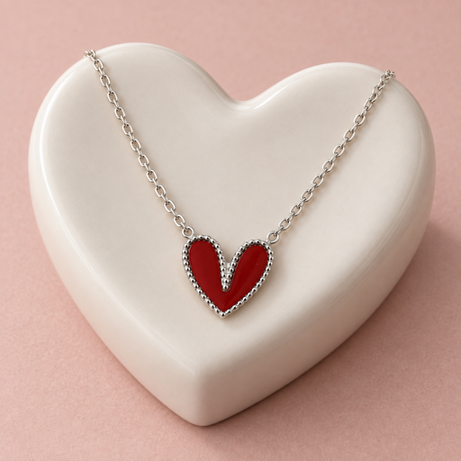 [AC-CDD-186] Collar en acero silver dije corazón esmaltado rojo
