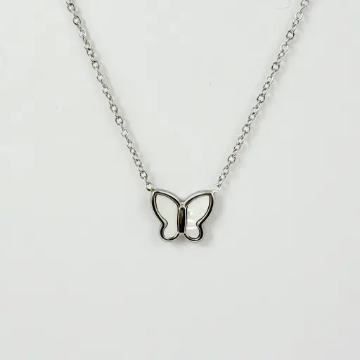 [AC-CDD-188] Collar en acero silver dije mariposa nácar