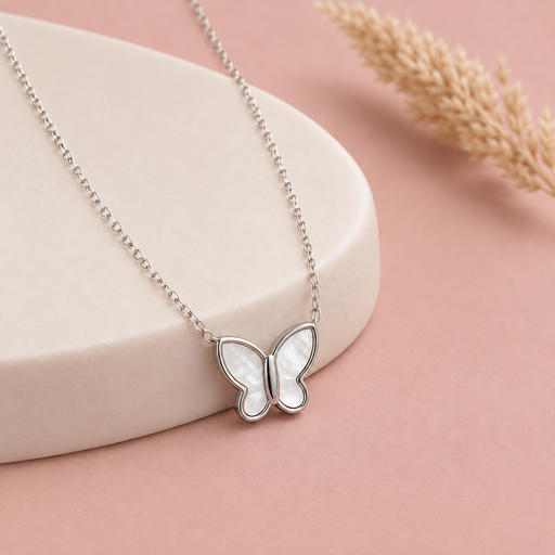 [AC-CDD-188] Collar en acero silver dije mariposa nácar