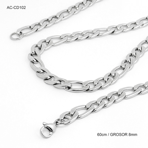 [AC-CD-102] Cadena acero silver tejido cartier 60 cm / 8mm