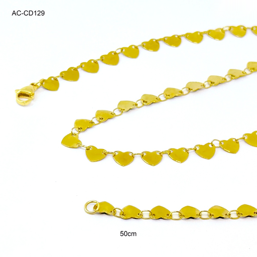 [AC-CD-129] Cadena acero gold tejido corazones 50cm