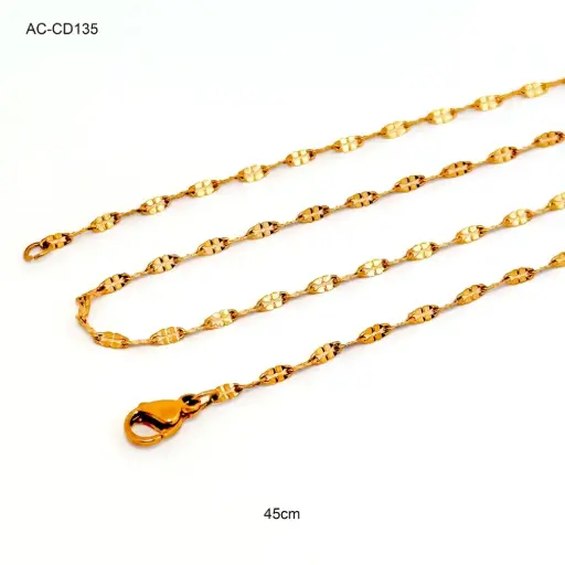 [AC-CD-135] Cadena acero gold rose tejido flor 45cm