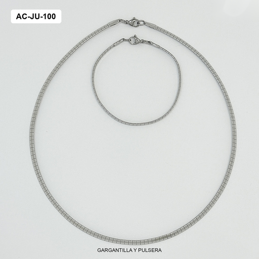 [AC-JU-100] Juego acero silver gargantilla y pulsera