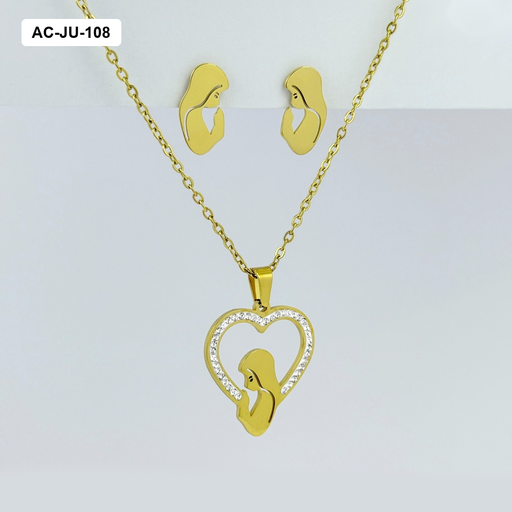[AC-JU-108] Juego acero gold corazon virgencita