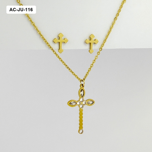 [AC-JU-116] Juego acero gold cruz