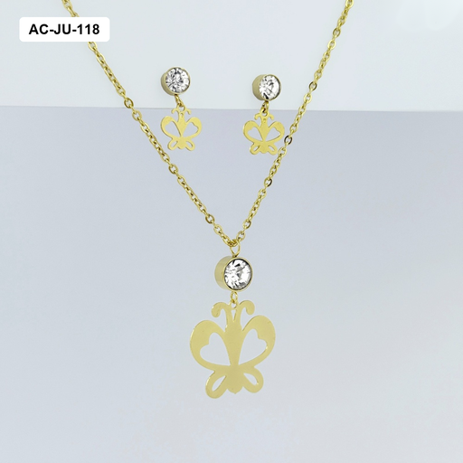 [AC-JU-118] Juego acero gold mariposa cristal