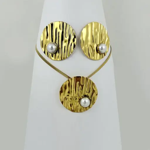 [AC-JU-119] Maxi Juego en acero gold calidad premium círculo perla