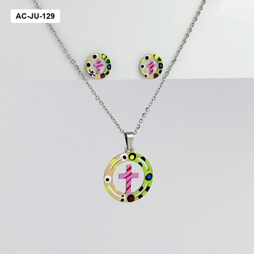 [AC-JU-129] Juego acero gold con anillo orquidea piedra turquesa