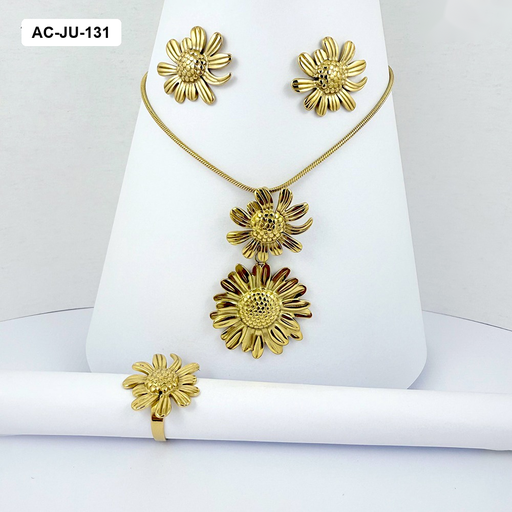 [AC-JU-131] Juego acero gold con anillo girasol