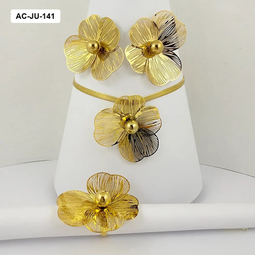 [AC-JU-141] *JUEGO ACERO GOLD CON ANILLO FLOR FILIGRANA BOLA