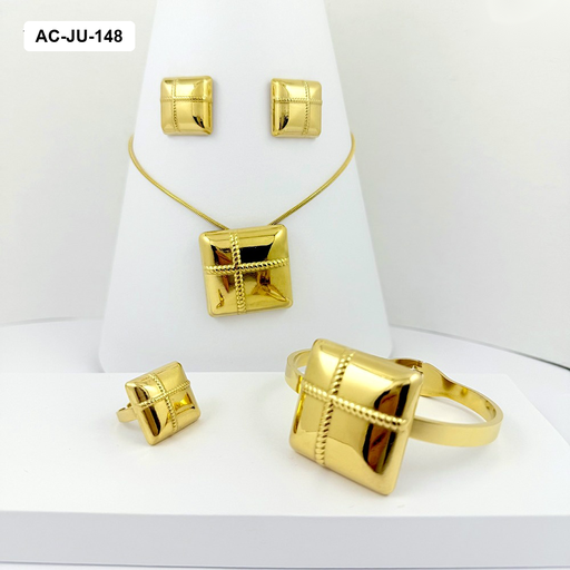 [AC-JU-148] Set acero completo gold cuadrado tipo caja regalo